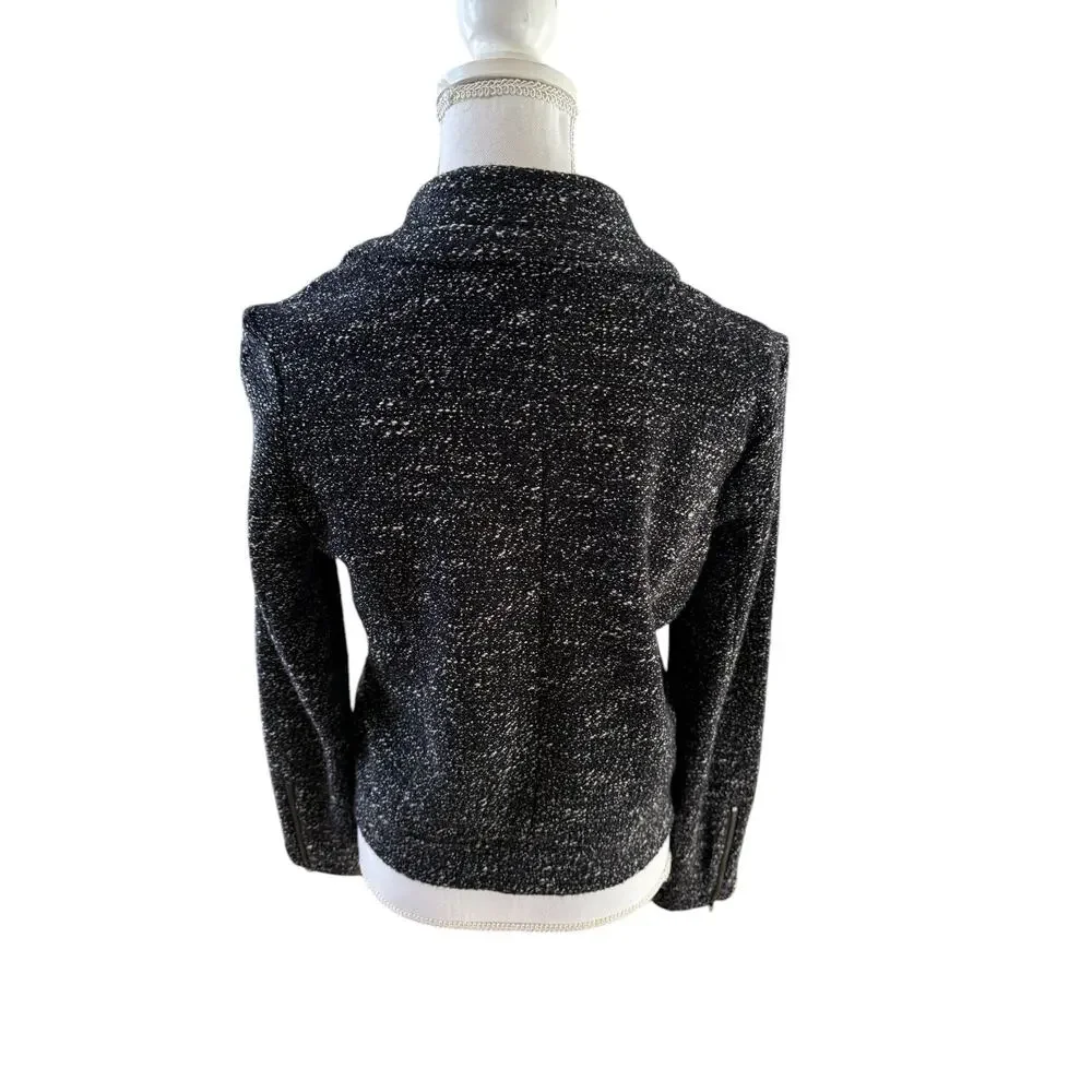 J Crew Tweed Boucle Moto Zipper Detail Jacket Black White 6
